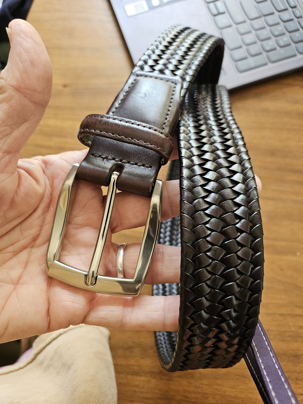 Torino USA Unused Men's Woven Leather Belt Dark Brown - Classic Casual 32